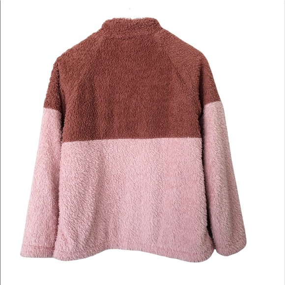 JOURNEY FIVE Women’s Colorblock 1/4 Gold Zip Teddy Pullover Blush Pink Sz M - Picture 6 of 9